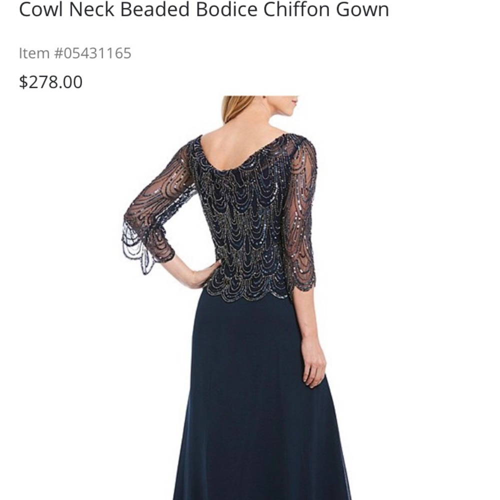 JKara Cowl Neck Beaded Gown Navy